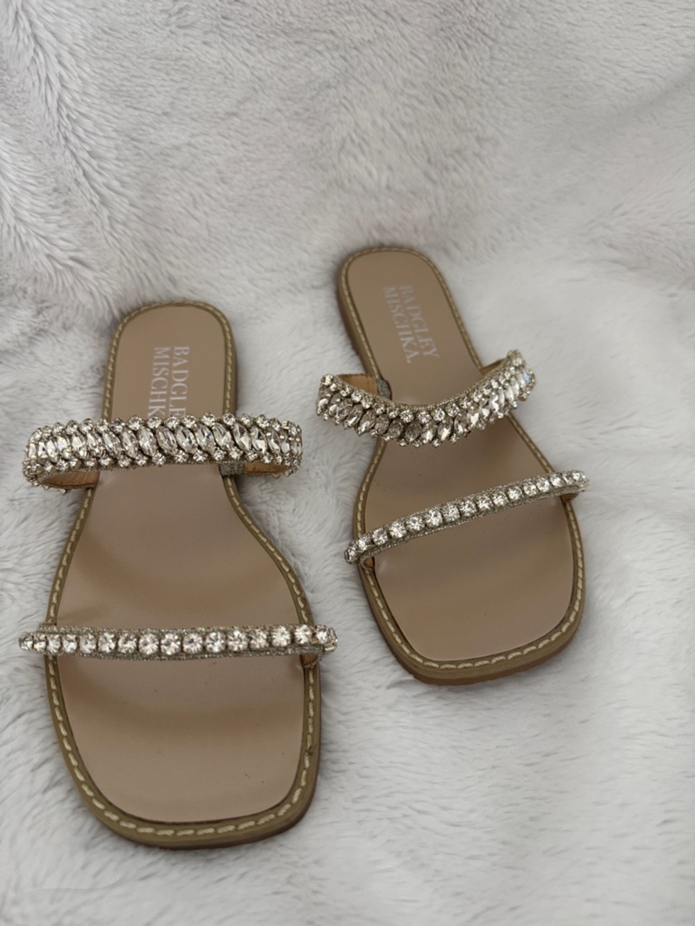 Badgley Mischka Champagne Crystal Triple-Row Slide Sandals